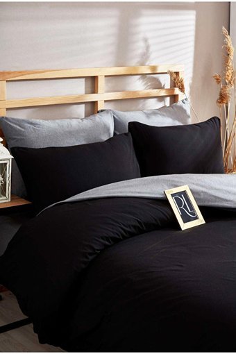 Mira Home Pamuk Dört Mevsim 200 x 220 cm Çift Taraflı Çift Kişilik Nevresim Takımı Gri Siyah