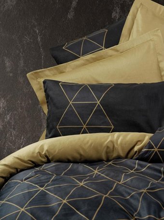 Cotton Box Pamuk Dört Mevsim 200 x 220 cm Modern Çift Kişilik Nevresim Takımı Sarı Siyah