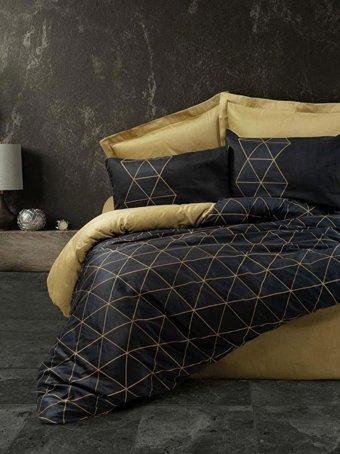 Cotton Box Pamuk Dört Mevsim 200 x 220 cm Modern Çift Kişilik Nevresim Takımı Sarı Siyah