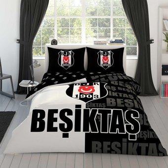Taç Pamuk Dört Mevsim 200 x 220 cm Taraftar Çift Kişilik Nevresim Takımı Beyaz Siyah