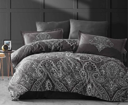 Clasy Ranforce Dört Mevsim 200 x 220 cm Şal Desen Çift Kişilik Nevresim Takımı Antrasit