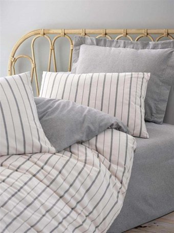 Clasy Pamuk Polyester Dört Mevsim 200 x 220 cm Çizgili Çift Kişilik Nevresim Takımı Gri