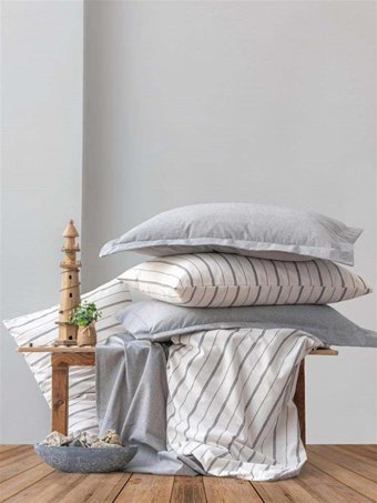 Clasy Pamuk Polyester Dört Mevsim 200 x 220 cm Çizgili Çift Kişilik Nevresim Takımı Gri