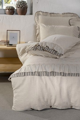 Ecocotton Keten Dört Mevsim 200 x 220 cm Etnik Çift Kişilik Nevresim Takımı Antrasit