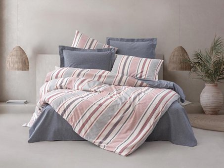 Cotton Box Pamuk Polyester Dört Mevsim 200 x 220 cm Çizgili Çift Kişilik Nevresim Takımı Lacivert