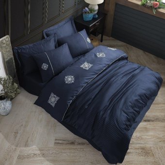 Hobby Saten Dört Mevsim 200 x 220 cm Etnik Çift Kişilik Nevresim Takımı Lacivert