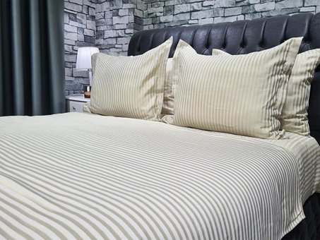 Çeyiz Diyarı Pamuk Dört Mevsim 200 x 220 cm Çizgili Çift Kişilik Nevresim Takımı Kahverengi