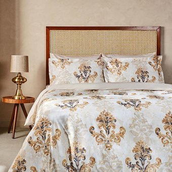 Marie Claire Pamuk Saten Dört Mevsim 200 x 220 cm Desenli Çift Kişilik Nevresim Takımı Krem