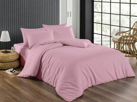 Ete Hometex Pamuk Saten Dört Mevsim 200 x 220 cm Çizgili Çift Kişilik Nevresim Takımı Pembe