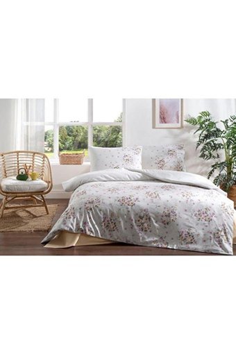 Özdilek Kışlık 200 x 220 cm Çiçekli Çift Kişilik Nevresim Takımı Beyaz Pembe