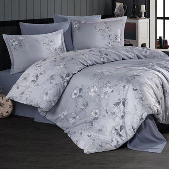 Clasy Pamuk Saten Dört Mevsim 200 x 220 cm Çiçekli Çift Kişilik Nevresim Takımı Antrasit