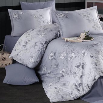 Clasy Pamuk Saten Dört Mevsim 200 x 220 cm Çiçekli Çift Kişilik Nevresim Takımı Antrasit