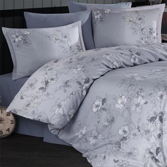 Clasy Pamuk Saten Dört Mevsim 200 x 220 cm Çiçekli Çift Kişilik Nevresim Takımı Antrasit