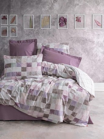 Cotton Box Ranforce Dört Mevsim 200 x 220 cm Kareli Çift Kişilik Nevresim Takımı Gül Kurusu