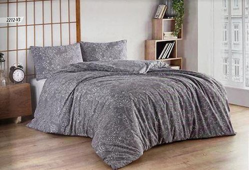 T.Concept Pamuk Polyester Dört Mevsim 200 x 220 cm Çiçekli Çift Kişilik Nevresim Takımı Beyaz Gri