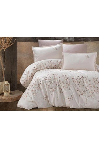 Clasy Ranforce Dört Mevsim 200 x 220 cm Çiçekli Çift Kişilik Nevresim Takımı Krem