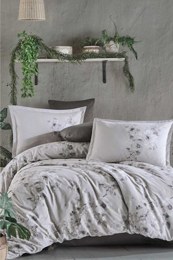 Clasy Saten Dört Mevsim 200 x 220 cm Çiçekli Çift Kişilik Nevresim Takımı Bej