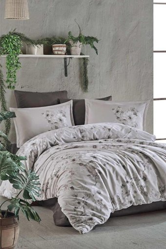 Clasy Saten Dört Mevsim 200 x 220 cm Çiçekli Çift Kişilik Nevresim Takımı Bej