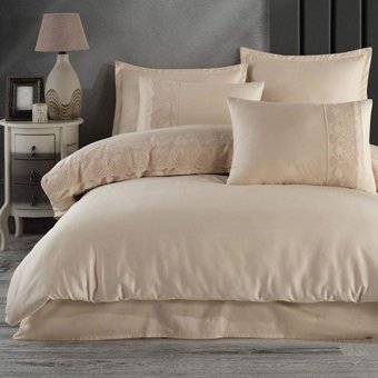 Cotton Box Saten Kışlık 200 x 220 cm Modern Çift Kişilik Nevresim Takımı Bej