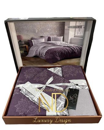 Nevresim Dünyası Ranforce Dört Mevsim 200 x 220 cm Şal Desen Çift Kişilik Nevresim Takımı Mor