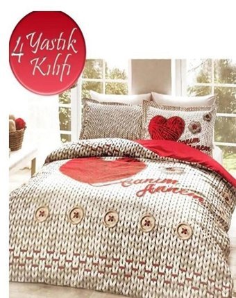 Özdilek Ranforce Kışlık 200 x 220 cm Kalp Çift Kişilik Nevresim Takımı Bej