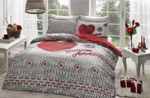 Özdilek Ranforce Kışlık 200 x 220 cm Kalp Çift Kişilik Nevresim Takımı Bej