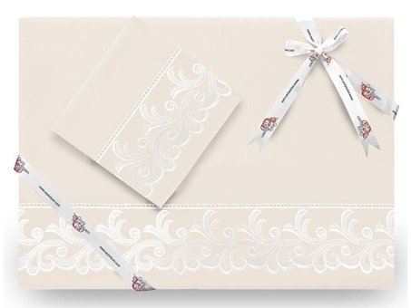 Çeyiz Diyarı Pamuk Dört Mevsim 200 x 225 cm Güpür Çift Kişilik Nevresim Takımı Krem