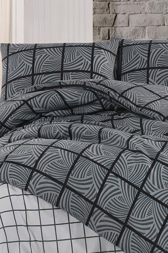 Tabu Home Pamuk Dört Mevsim 200 x 220 cm Kareli Çift Kişilik Nevresim Takımı Gri