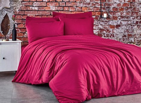 Komfort Home Pamuk Saten 200 x 220 cm Çizgili Çift Kişilik Nevresim Takımı Kırmızı