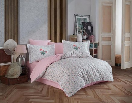 Hobby Pamuk Yazlık 220 x 230 cm Çiçekli Çift Kişilik Nevresim Takımı Somon
