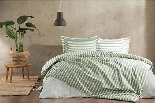 Acto Ranforce Kışlık 200 x 220 cm Çizgili Çift Kişilik Nevresim Takımı Yeşil