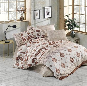 Nevresim Dünyası Pamuk Polyester Dört Mevsim 200 x 220 cm Ekoseli Çift Kişilik Nevresim Takımı Kahverengi