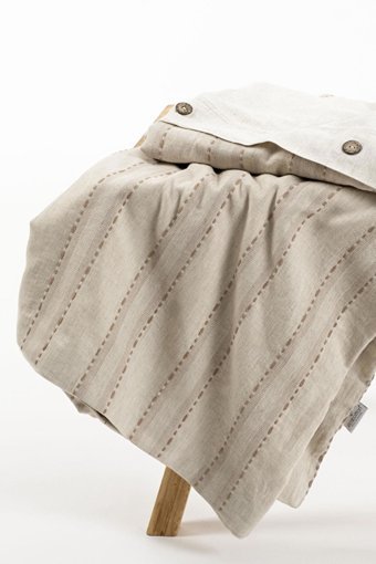 Ecocotton Keten Dört Mevsim 200 x 220 cm Şeritli Çift Kişilik Nevresim Takımı Terra