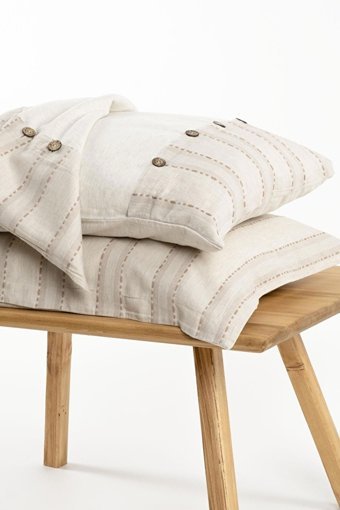 Ecocotton Keten Dört Mevsim 200 x 220 cm Şeritli Çift Kişilik Nevresim Takımı Terra