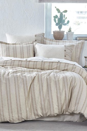 Ecocotton Keten Dört Mevsim 200 x 220 cm Şeritli Çift Kişilik Nevresim Takımı Terra
