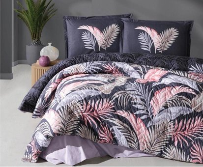 Clasy Pamuk Dört Mevsim 220 x 230 cm Yaprak Çift Kişilik Nevresim Takımı Antrasit