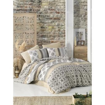 New Home Pamuk Kışlık 200 x 240 cm Ekoseli Puanlı Çift Kişilik Nevresim Takımı Krem
