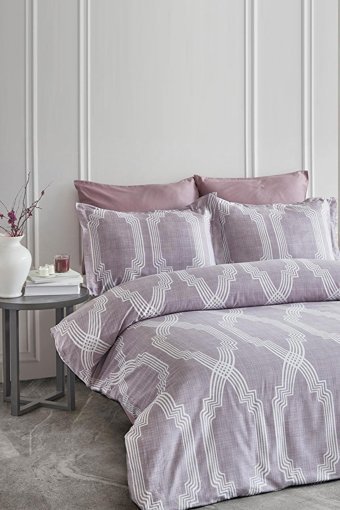 İyi Geceler İstanbul Pamuk Saten Kışlık 200 x 220 cm Desenli Çift Kişilik Nevresim Takımı Violet