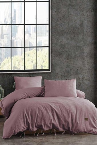 Elart Ranforce Dört Mevsim 200 x 220 cm Lastikli Düz Çift Kişilik Nevresim Takımı Gül Kurusu