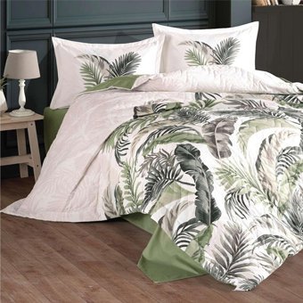 Clasy Ranforce Dört Mevsim 200 x 220 cm Palmiye Çift Kişilik Nevresim Takımı Yeşil