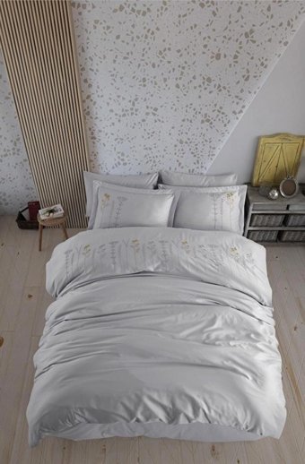 Nevresim Dünyası Pamuk Dört Mevsim 200 x 220 cm Desenli Çift Kişilik Nevresim Takımı Gri