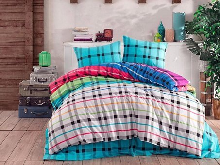 Komfort Home Ranforce Dört Mevsim 200 x 220 cm Ekoseli Çift Kişilik Nevresim Takımı Çok Renkli
