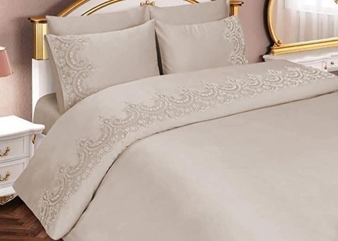 Çeyiz Diyarı Pamuk Dört Mevsim 200 x 225 cm Etnik Çift Kişilik Nevresim Takımı Cappuccino