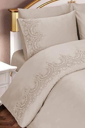 Çeyiz Diyarı Pamuk Dört Mevsim 200 x 225 cm Etnik Çift Kişilik Nevresim Takımı Cappuccino