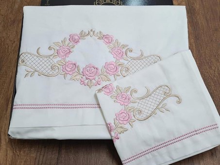 Çeyiz Diyarı Pamuk Kışlık 200 x 220 cm Etnik Çift Kişilik Nevresim Takımı Krem