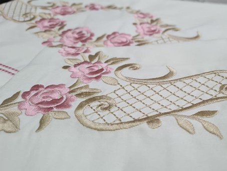 Çeyiz Diyarı Pamuk Kışlık 200 x 220 cm Etnik Çift Kişilik Nevresim Takımı Krem