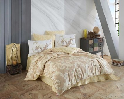 Nevresim Dünyası Ranforce Dört Mevsim 200 x 220 cm Desenli Çift Kişilik Nevresim Takımı Krem