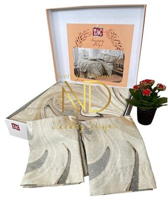 Taç Saten Dört Mevsim 200 x 220 cm Desenli Çift Kişilik Nevresim Takımı Bej