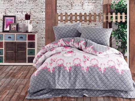 Komfort Home Ranforce 200 x 220 cm Gül Çift Kişilik Nevresim Takımı Gri