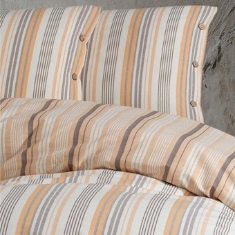 Clasy Pamuk Dört Mevsim 200 x 220 cm Çizgili Çift Kişilik Nevresim Takımı Somon